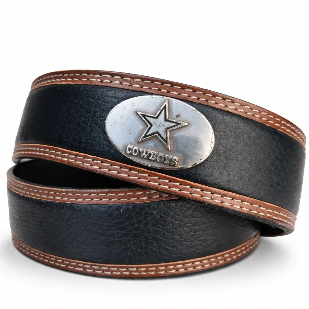 Dallas Cowboys Leather Belt NFL Western Style Concho Logo Black Brown size 38